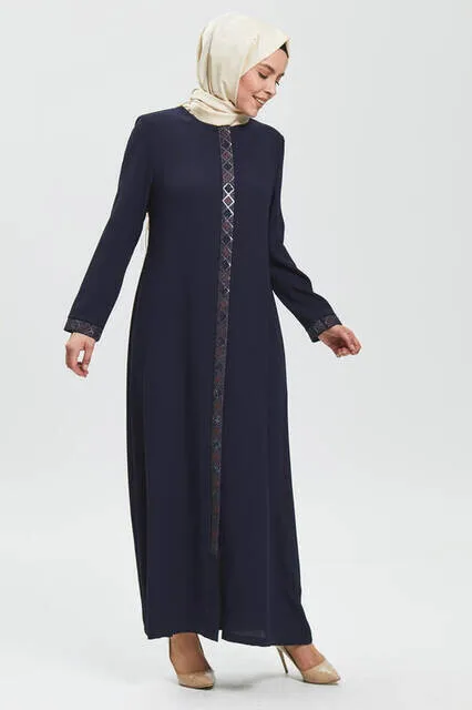 

IQRAH Deep Navy Blue Embroidery Embroidered Ferace 9081-20