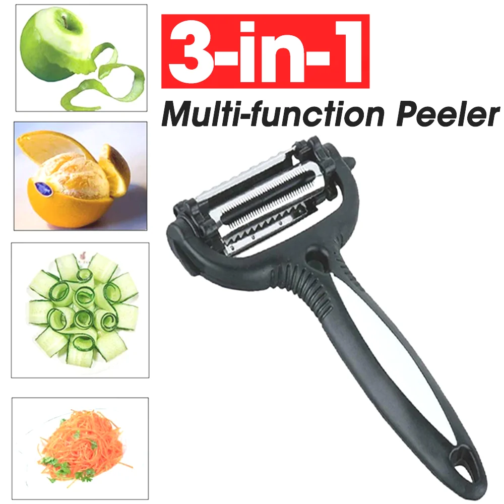 

3-In-1 Stainless Steel Peeler Fruit Vegetable Potato Carrot Cucumber Multi-function Sharp Grater Peeler Slice Home Kitchen Tools