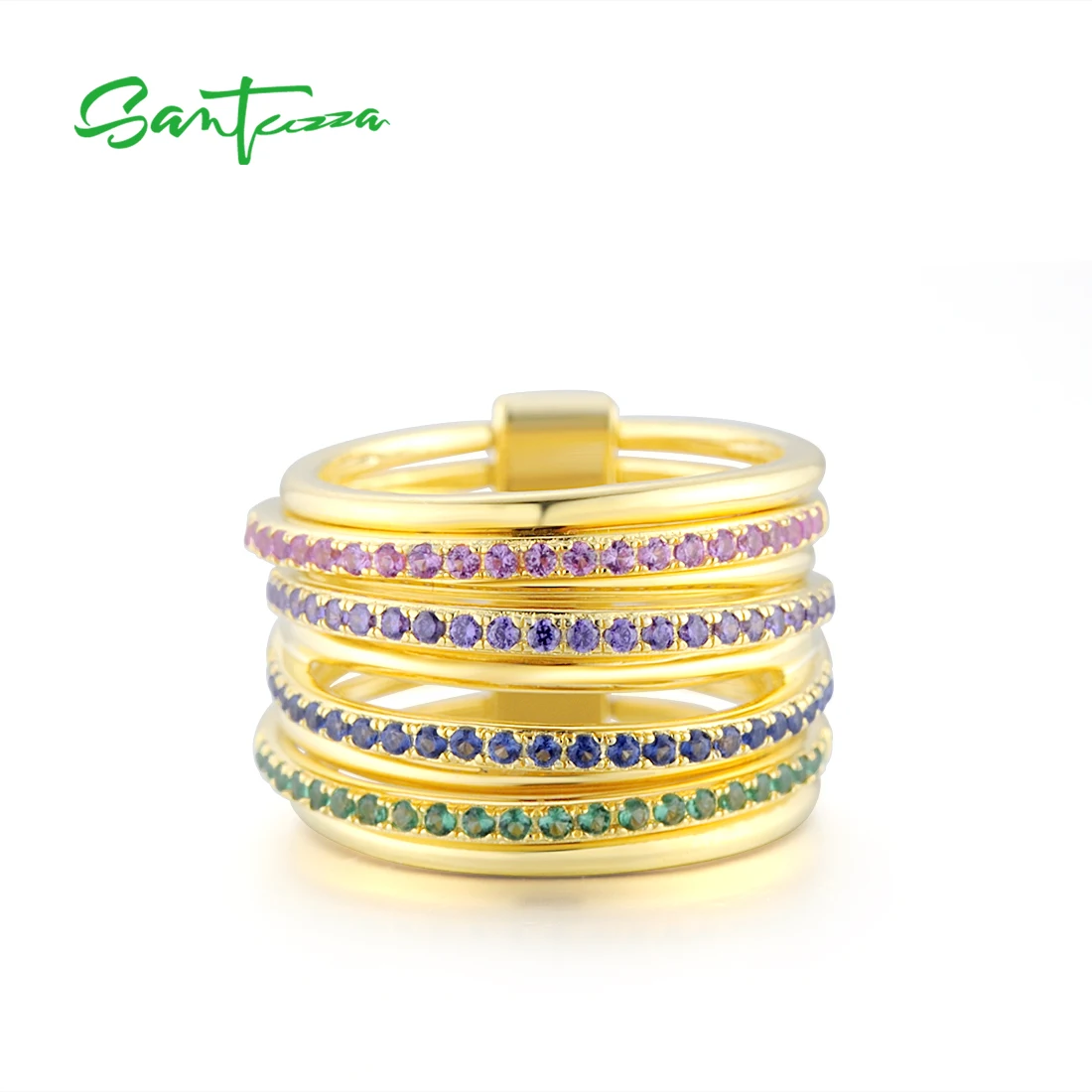 Женское кольцо из серебра 925 пробы с цветным драгоценным камнем