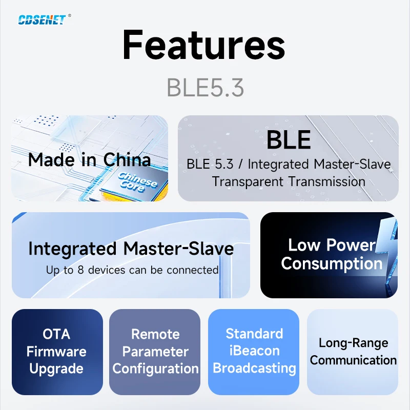 Фото Модуль Bluetooth 5.3 с низким энергопотреблением CDSENET E104-BT56SP: 1 мастер, 8 слейвов, конфигурация параметров OTA, передача iBeacon на большие расстояния №3
