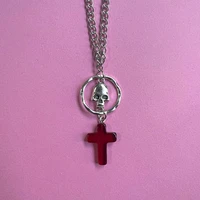 gothic retro punk skull redblack cross pendant necklace christmas gifts women men glamour jewelry wholesale
