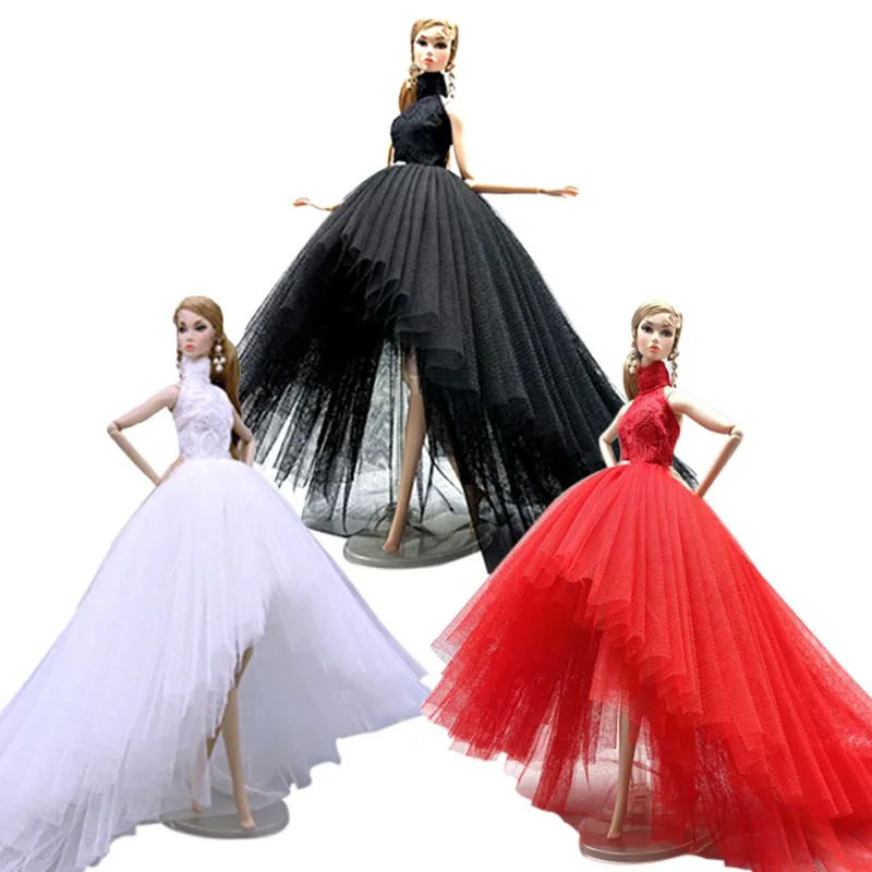 

Кружевное Свадебное платье для куклы Барби, одежда, наряды, вечернее платье с длинным хвостом ручной работы, аксессуары для кукол 1:6, детские игрушки