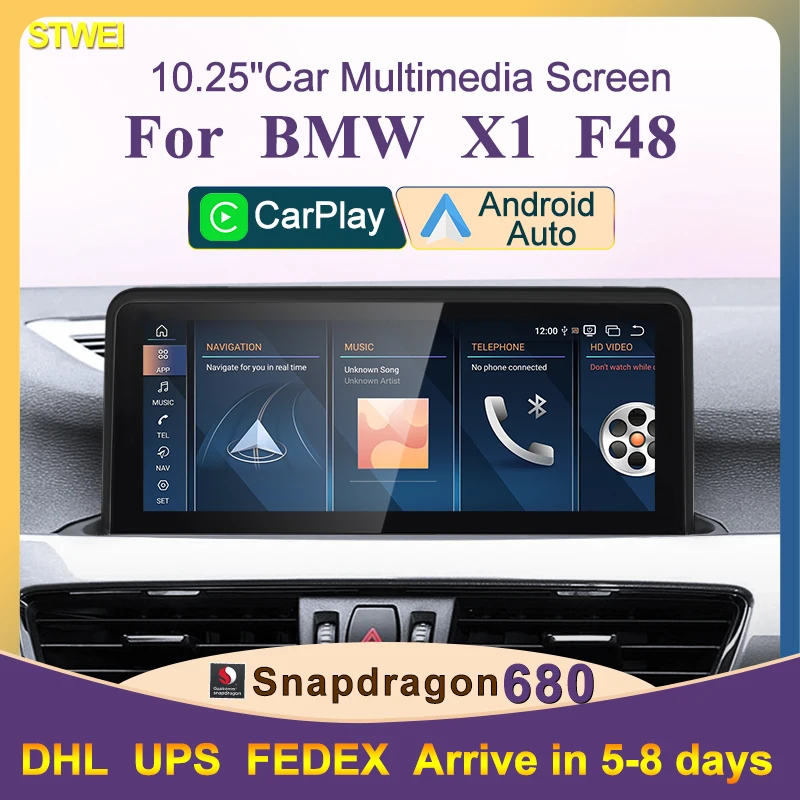 Qualcomm680 Android 13 10 25 дюймов беспроводной автомобильный CarPlay для BMW X1 F48 X2 GPS