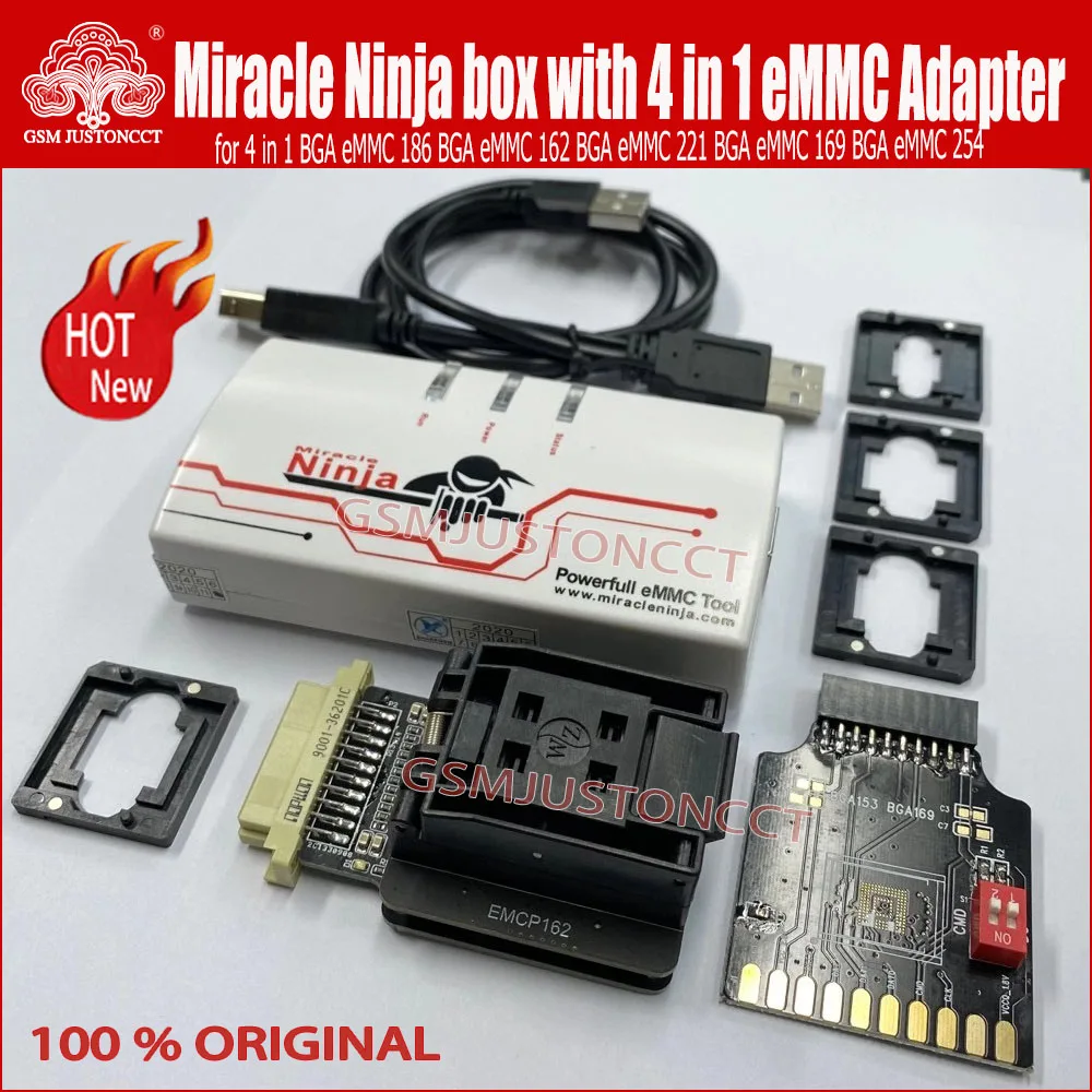 Original Miracle Ninja box Miracle box  with 4 in 1 emmc adaptor BGA eMMC 186 & 162 &221 & 169& 153 &254