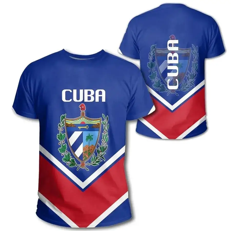

Custom Name CUBA Flag 3D T-Shirt Print Short Sleeves Casual Harajuku Oversized Short Sleeve Tops Flag National Emblem T-Shirts