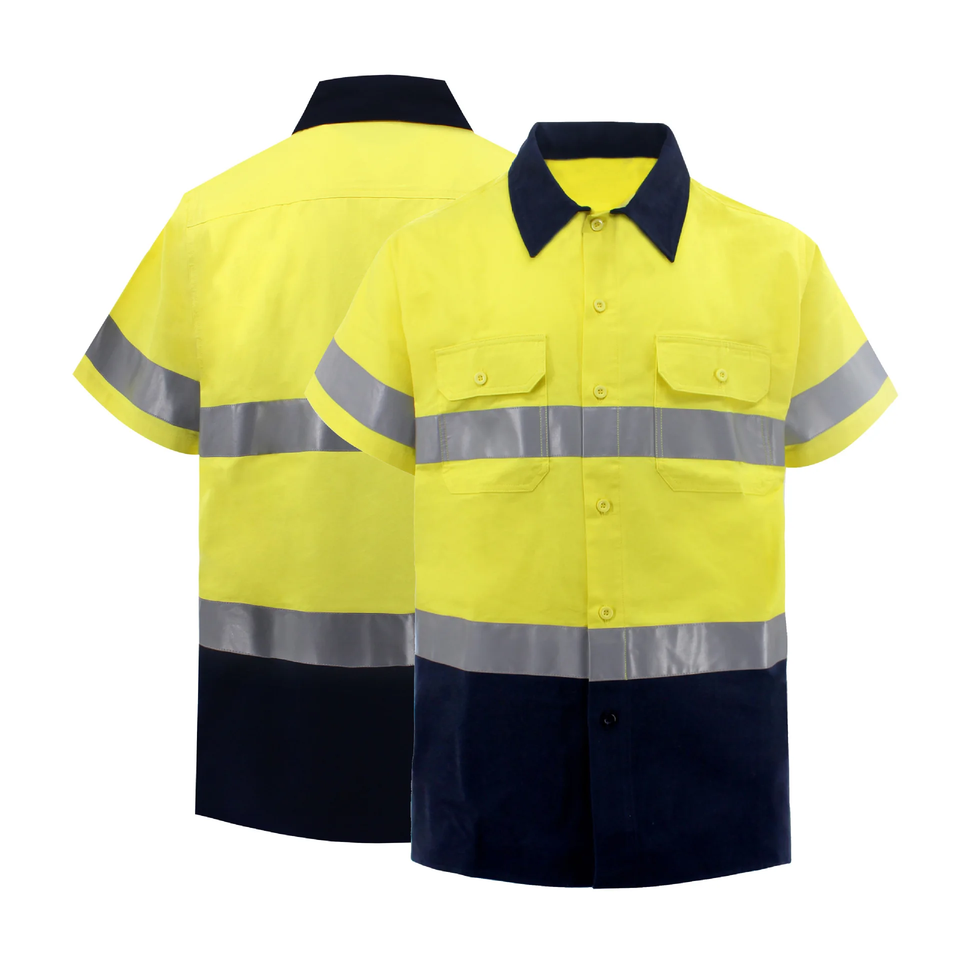 

Cotton reflective stripe safety shirt summer short sleeve hi vis working shirt breathable repairman work suit Workwear reflector