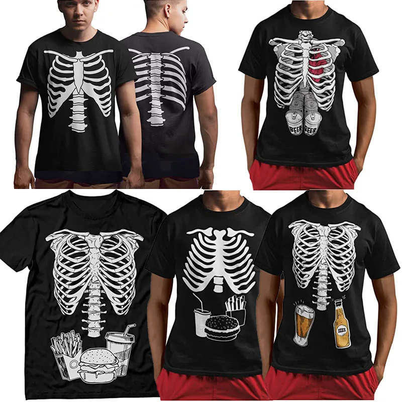 

Skeleton Men Clothing Funny Rib Cage Costume Adult Cool Halloween Shirts for Male Skull Print Graphic Tee Tops Gothic Style