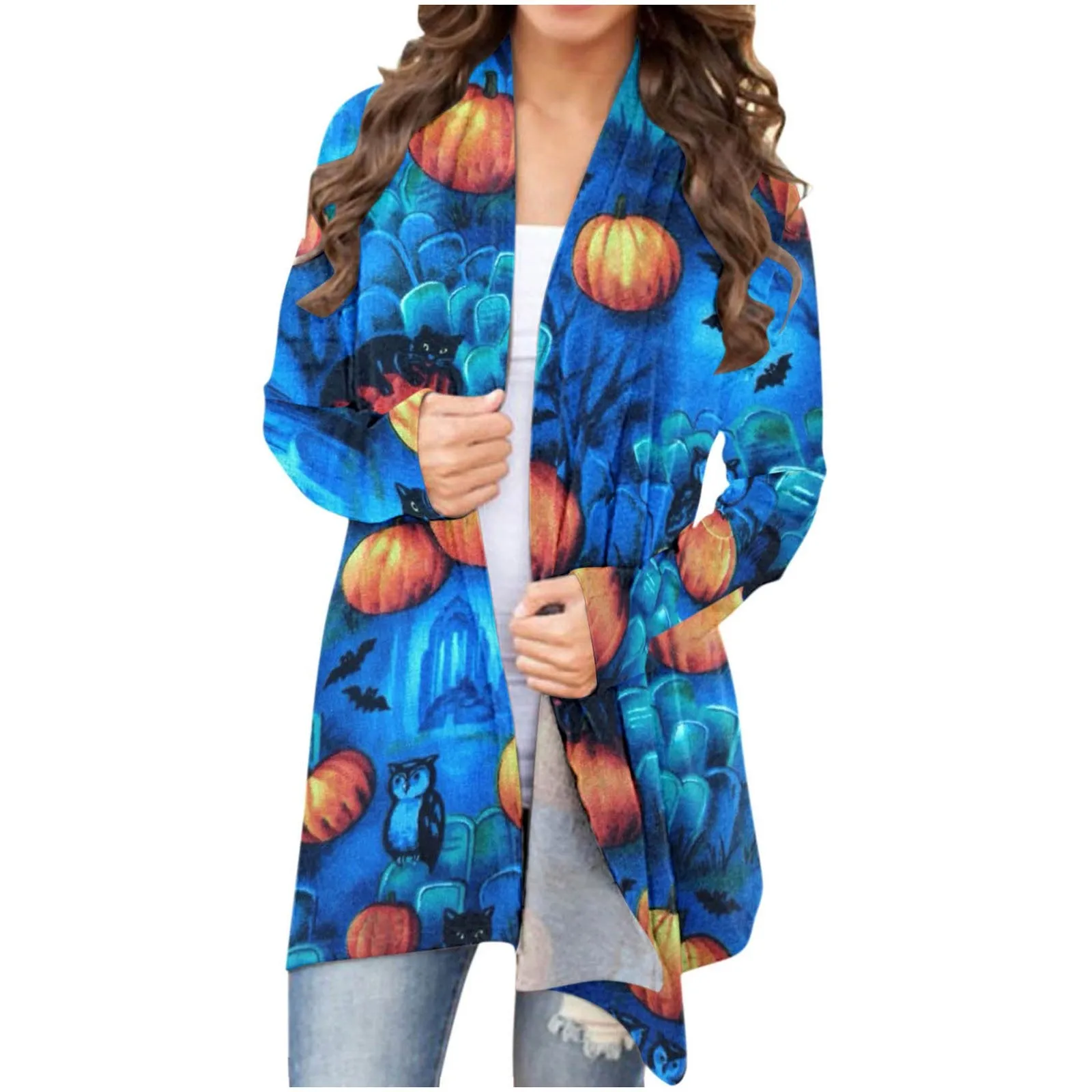 Женский кардиган с длинным рукавом Повседневный Кардиган принтом животных кошек