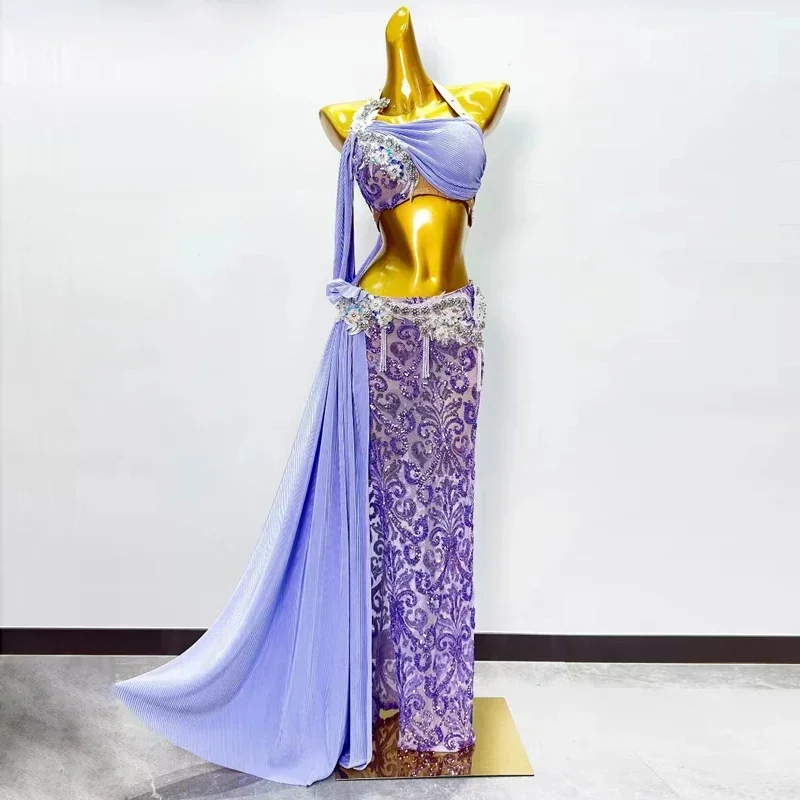 Женский Восточный Костюм для танца живота костюм с топом и длинной кружевной