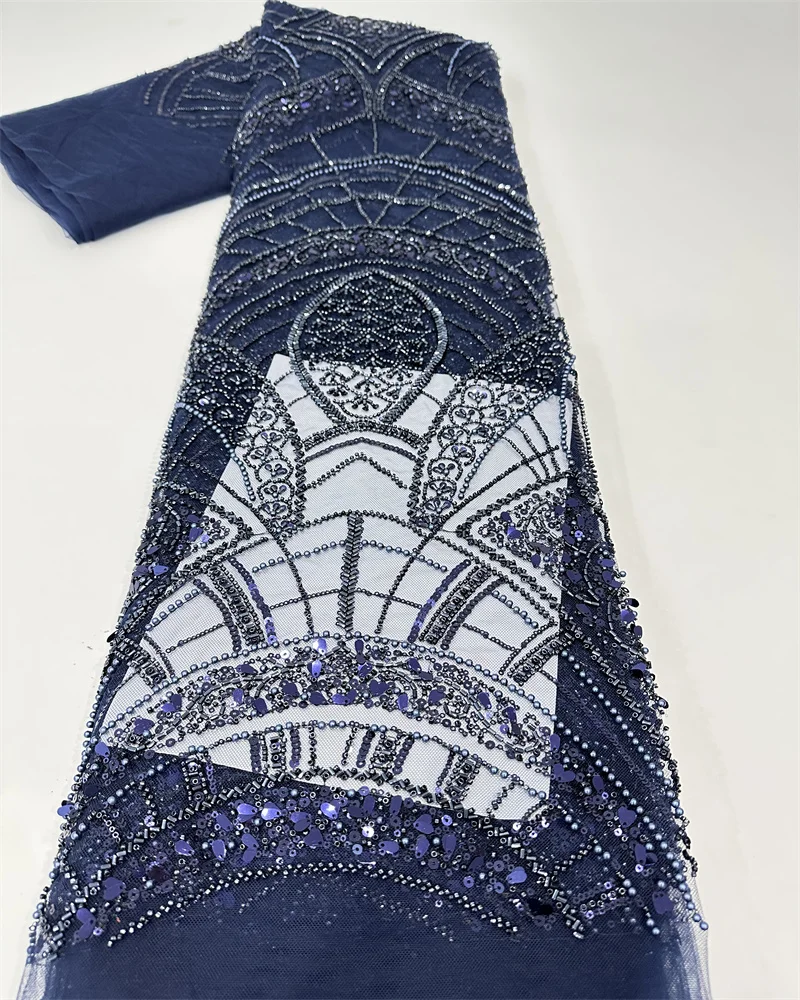 Элегантная французская вышивка тяжелая сетка из бисера кружевная ткань 2024