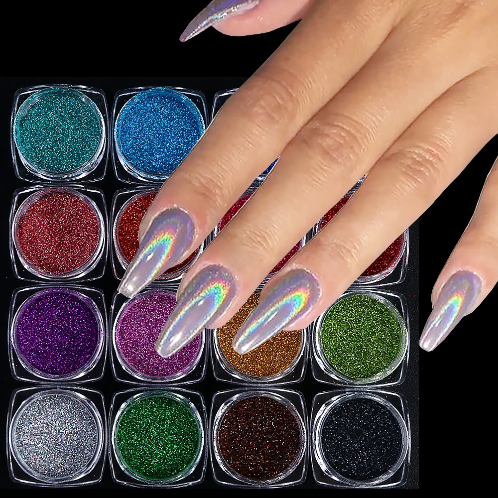 

16Pcs Holographic Nail Glitter Powder Set Chrome Silver Pigment Gel Polish Reflective Rubbing Dust Manicure Materials LEBL01-16
