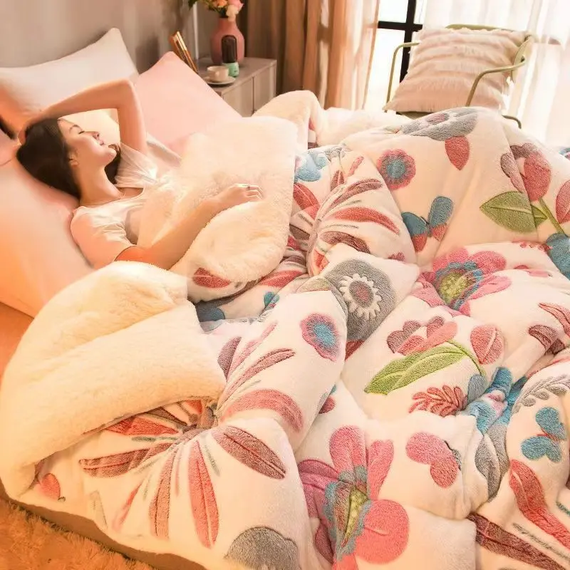 

Winter 200x230cm Cashmere Thickened Warm Quilt Home Comforter Double-Sided Fleece Blanket Queen Large Size 150x200cm Cama Autumn