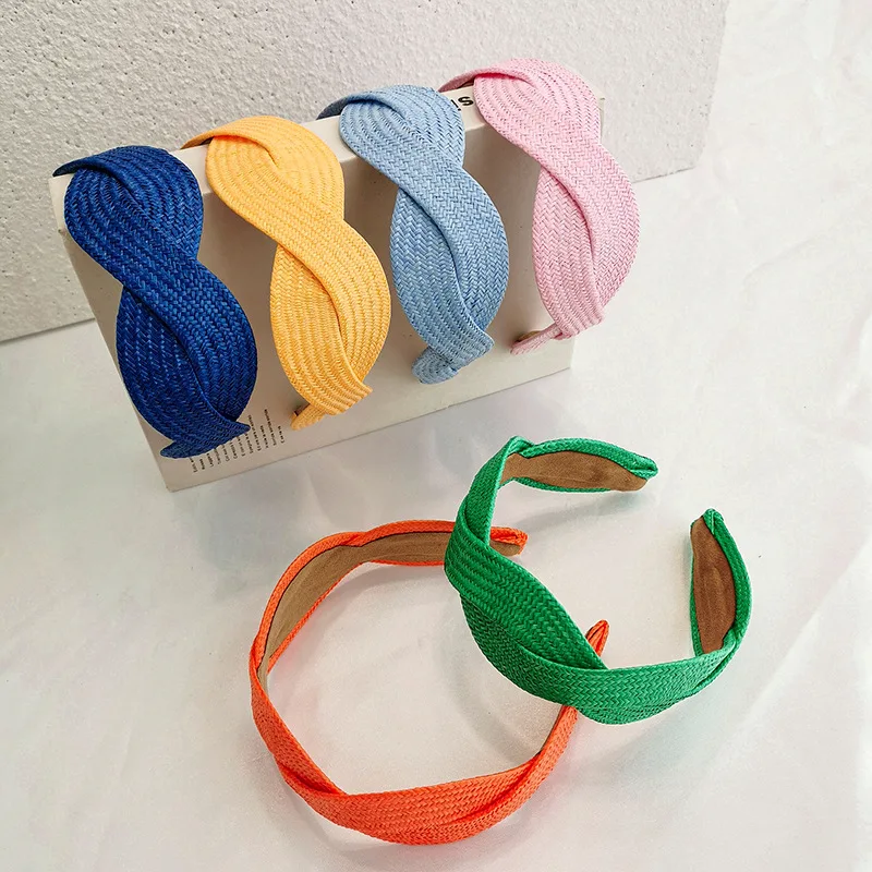 

Colorful Neon Straw weaving Twisted Hairbands Headbands Ornament Accessories Hair Accessories Wholesale