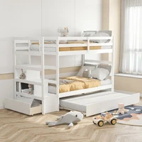 Twin Over Twin Bunk Bed with Storage Shelf and Drawer Bed with Trundle with A Sturdy Ladder for Bedroom Furniture for Livingroom