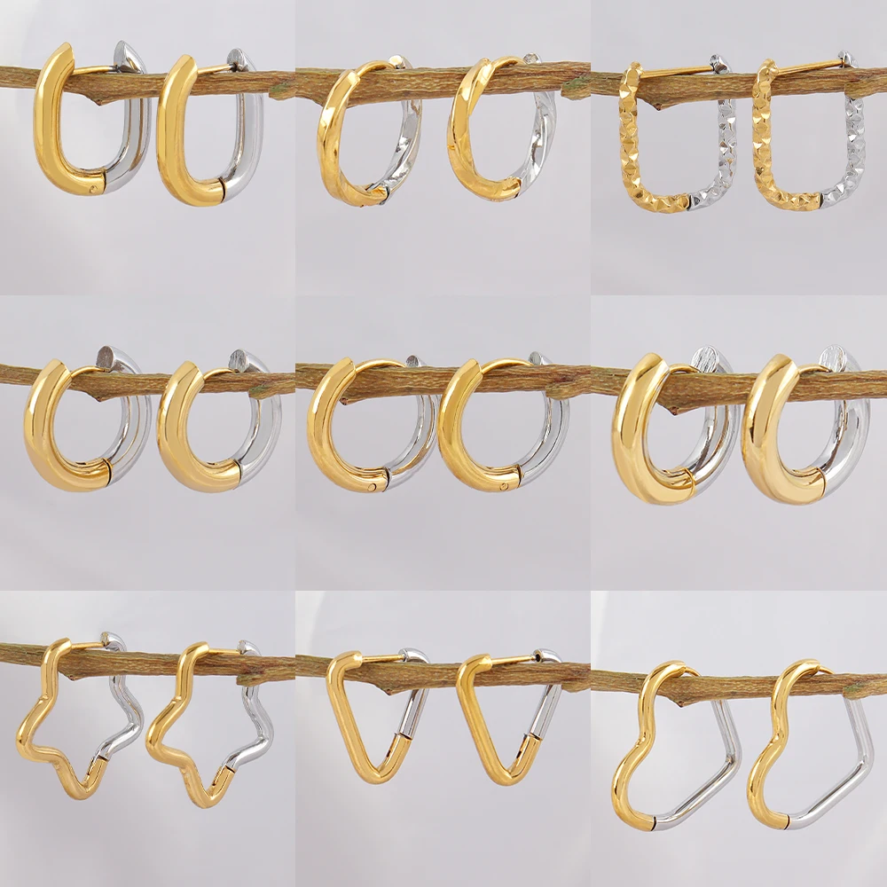 Женские серьги-кольца из нержавеющей стали золотого и серебряного цвета