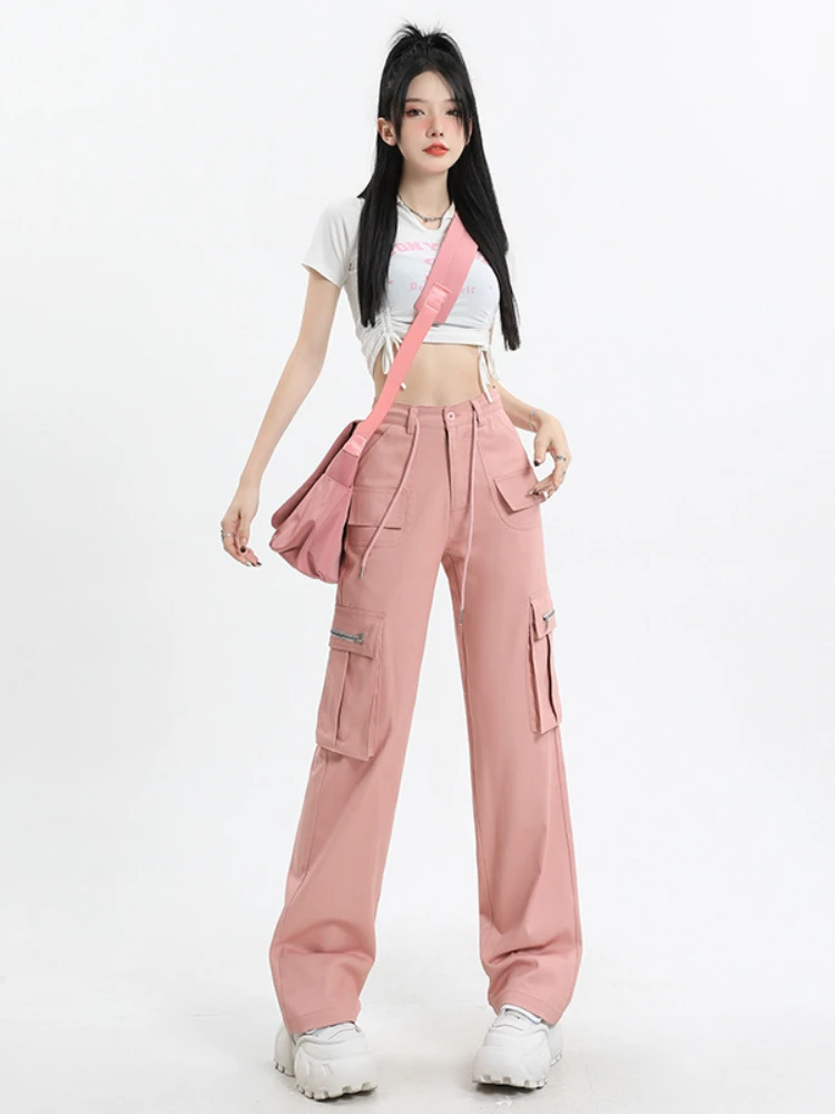 Korean Fashion Solid Wide Pants Causal Women's Wide Clothes High Waist Cargo Pants Pocket Wide Pants Loose Y2k Clothes Women