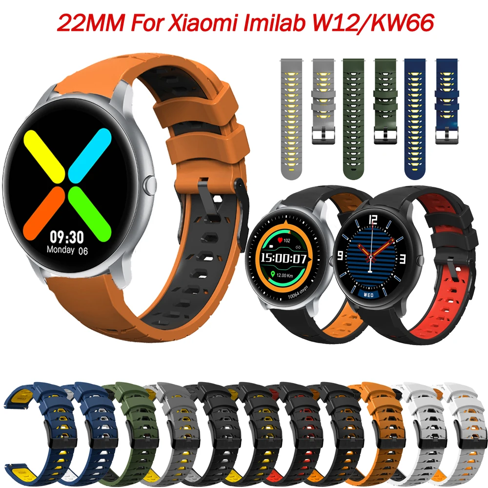 

22mm Sports Silicone Strap For Imilab KW66 Smartwatch Band Wristband Bracelet Watchband Replaceable For Xiaomi Imilab W12 Wrist