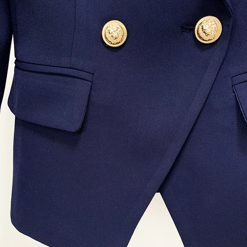 HIGH QUALITY Newest 2023 Classic Designer Jacket Women's Silver Lion Buttons Double Breasted Slim Fit Textured Blazer Outer Wear