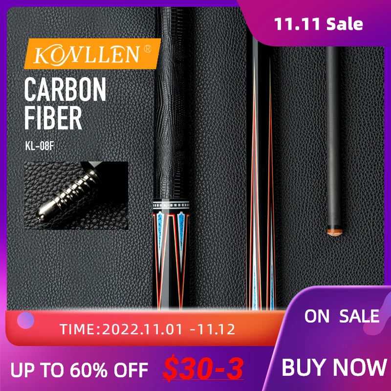 

KONLLEN Carbon Pool Cue Stick 12.6mm Carbon Fiber Shaft 3/8*8 Radial Pin Joint Leather Grip Technology Handmade Billiard Cue Kit