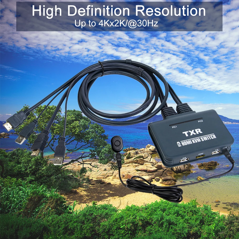 

2 Port Plug And Play Computer Button Notebook USB With Cables KVM Switch TV Projector Keyboard Mouse Splitter Box Dual Monitor