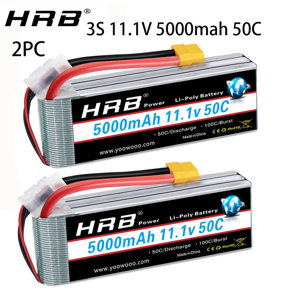 2pcs hrb 3S Lipo Battery 11.1V 5000mah RC 50C with XT60 T EC5 TRX plug for Traxxas Losi Arrma Car Truck Boat Drone Airplane | Игрушки и