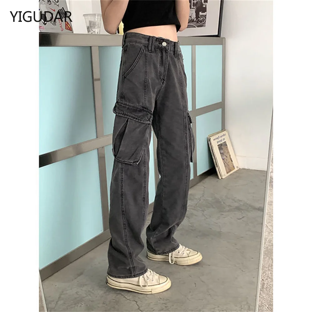 

Jeans Women Cargo pants women Denim Trousers Autumn BF Harajuku Streetwear High Waist Loose Club All-match Fashion Baggy Pockets