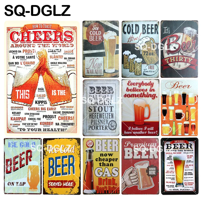 

CHEERS BEER Plaque Vintage Metal Sign Tin Signs Home Bar Pub Decor Painting Iron Plates Wall Stickers Art Poster Wall Sticker A1