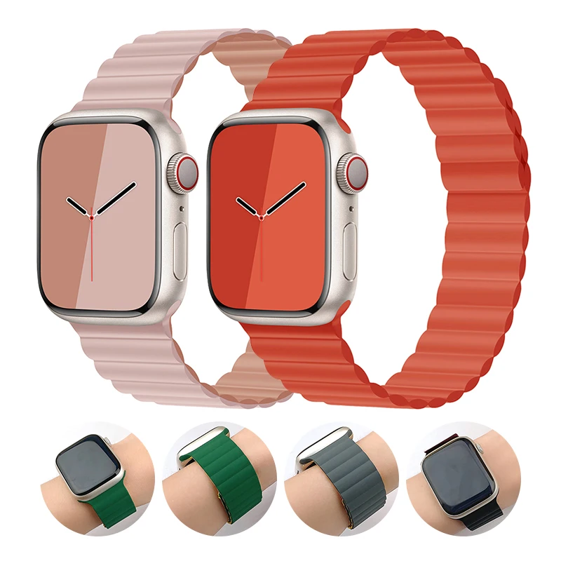 

Магнитный силиконовый ремешок для Apple watch band 49 мм 45 мм 44 мм 41 мм 40 мм Series Ultra 8 7 6 5 4 SE, браслет для iwatch 3 42 мм