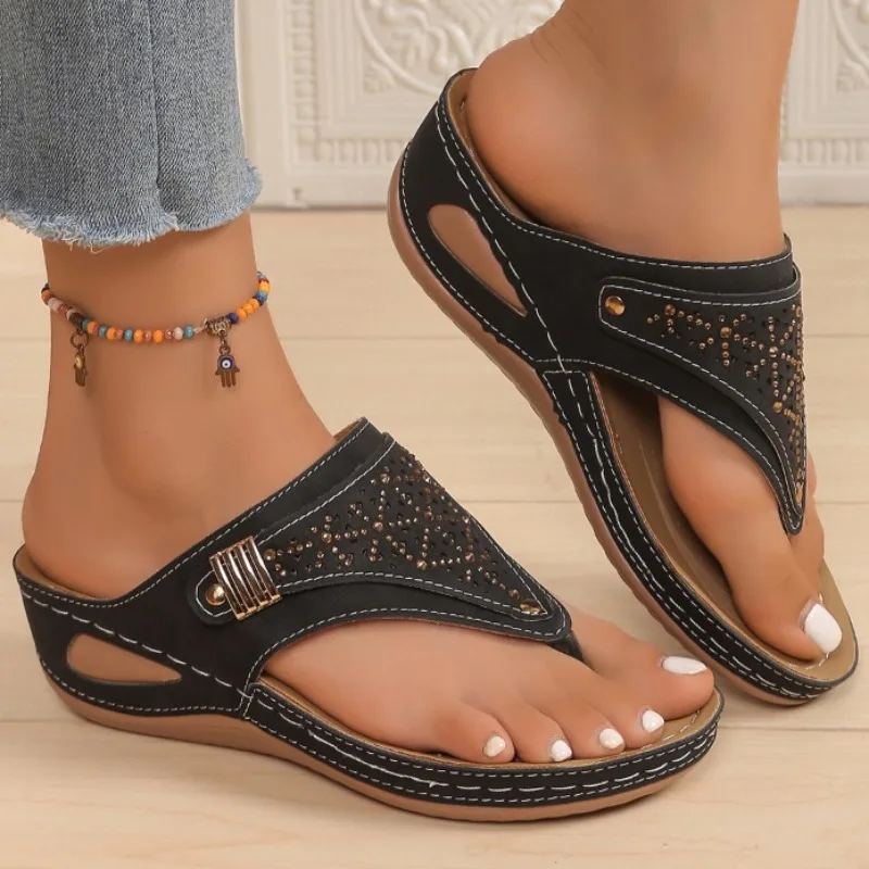 Шлепанцы на танкетке с застежкой носок женские новые летние шлепанцы платформе