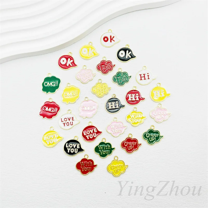 40pcs Simple Words Hi Ok  OMG Cool Drip Alloy Accessories For Earrings Necklaces Mobile Phone Chains Making DIY Handcrafted