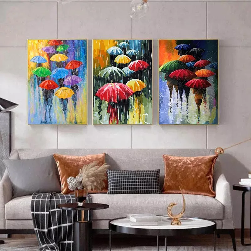 Настенный постер с изображением людей абстрактная картина маслом цветные Зонты