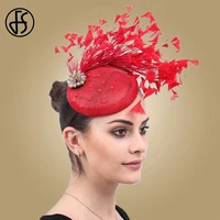 fs ladies fascinators hat for wedding feather pillbox hats vintage red big flower church party derby hats