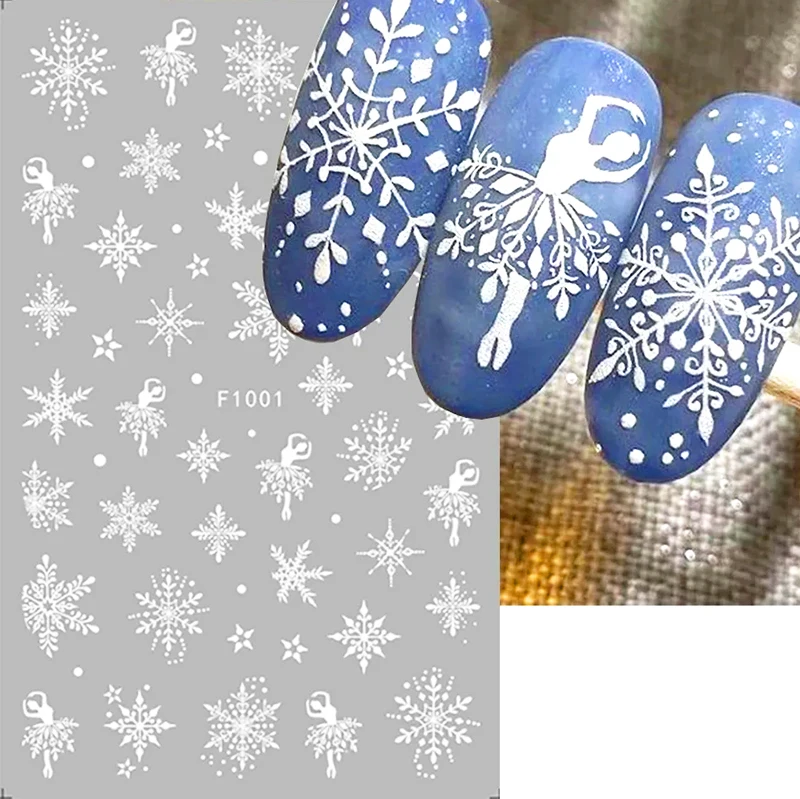 

3D белый Снежинка наклейки для ногтей, переводная картинка зимние снежные звезды французские наконечники самоклеящийся Гель-лак DIY Рождество Новый год маникюр