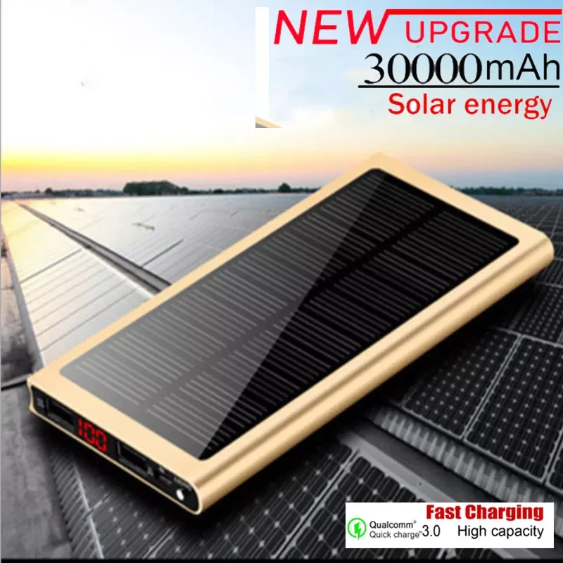 

2022NEW Solar Power Bank 30000 mAh Wireless Charger 2USB Portable Charging Ultra-thin Power Bank Suitable for iPhone laptop