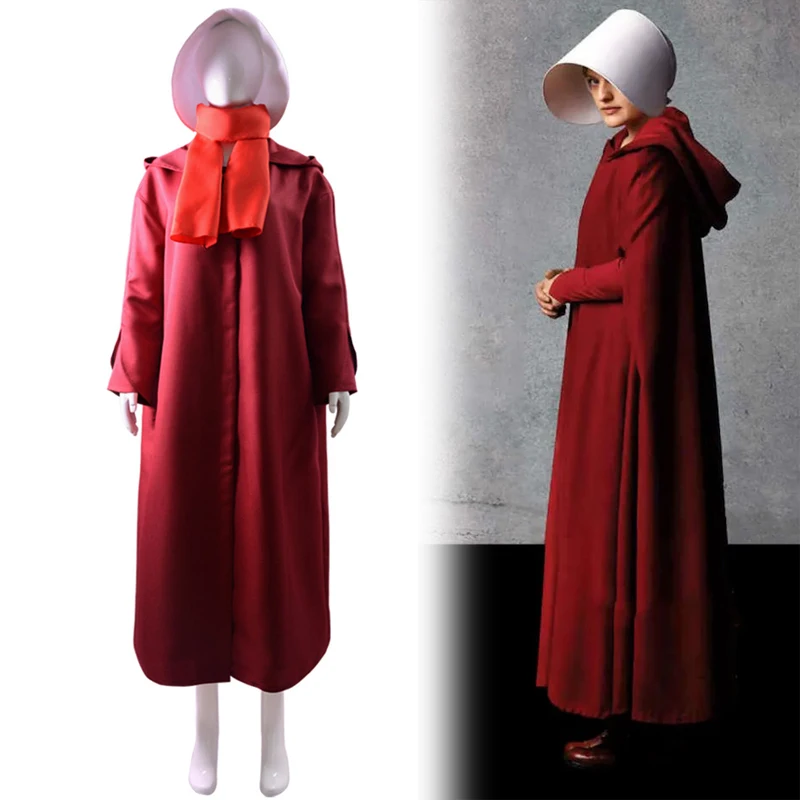 

TV Series The Handmaid's Tale Handmaid Offred Cosplay Costume Women Red Cloak Cape White Hat Dress Suit Halloween Carnival Party