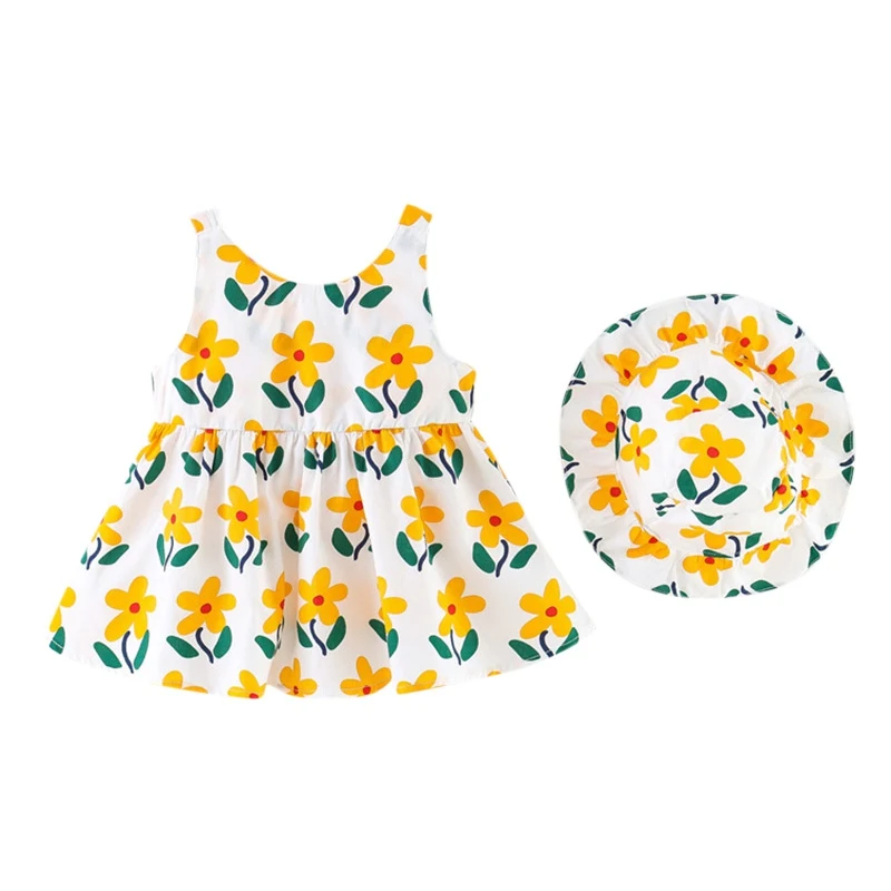 

Korean Style Summer Fashion Comes with A Hat Dress Bowknot Design Kids