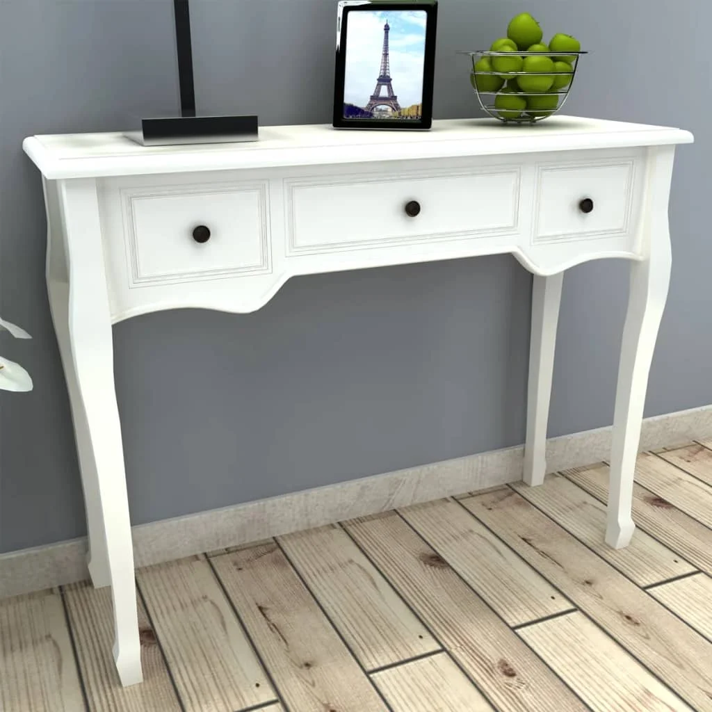 

Dressing Console Table with 3 Drawers, Mango Wood End Table, Side Table, Bedrooms Furniture White 100 x 35 x 78 cm