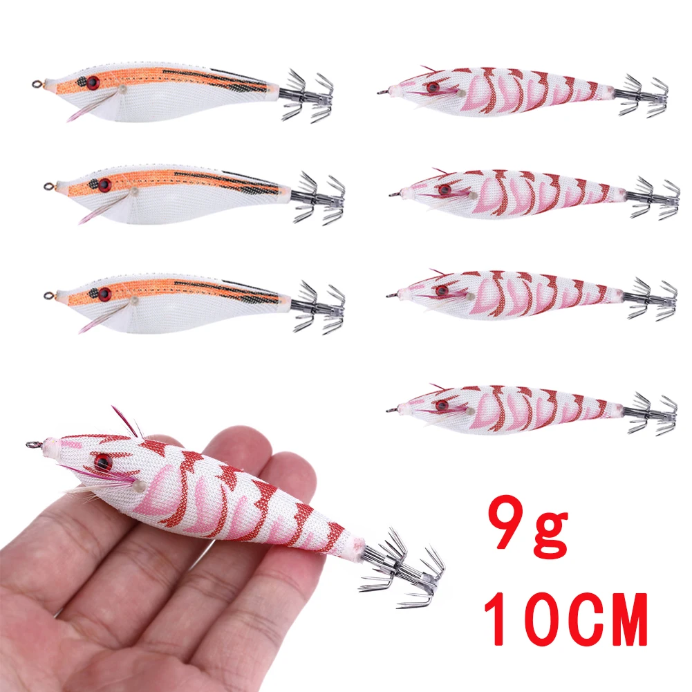 

Luminous Squid Jig Hook Wood Shrimp Bait 10cm 9g Cuttlefish Fishing Lures Bright Color Ocean Fishing Tackle Accessories