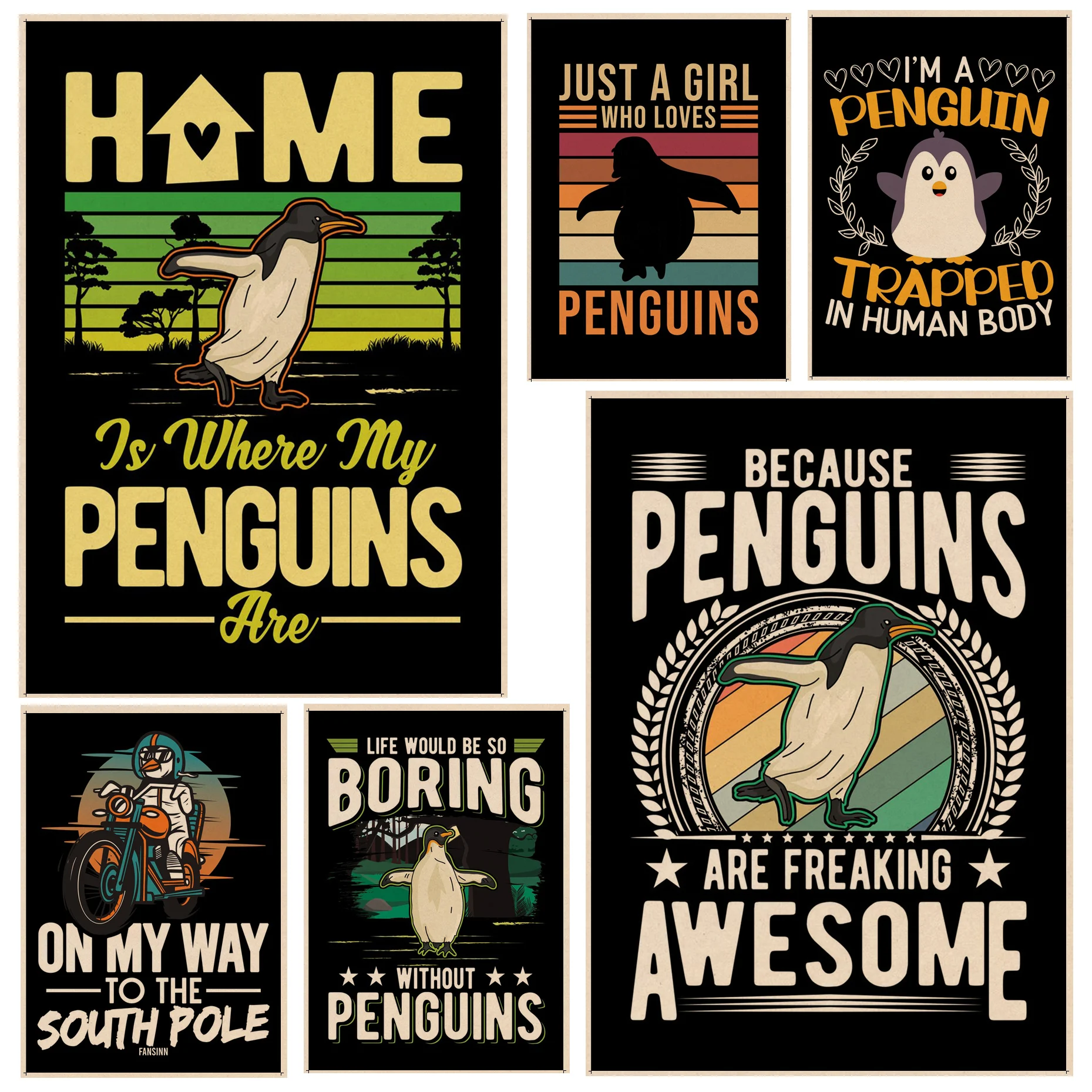 

Penguin Good Quality Prints And Posters Retro Kraft Paper Sticker DIY Room Bar Cafe Home Decor