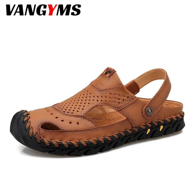 

Leather Casual Shoes Men's Classic Sandals Summer Outdoor Walking Men's Sneakers Comfortable Breathable Sandals Pantofle Męskie