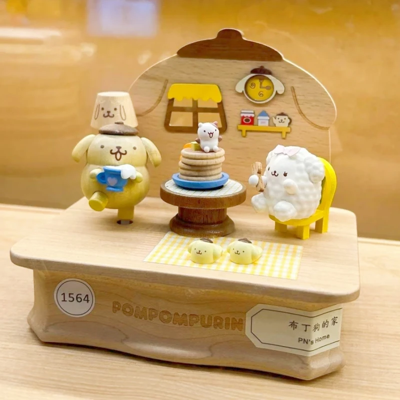Sanrio Pompompurin деревянные музыкальные боксы Kawaii мультяшный персонаж милая собака