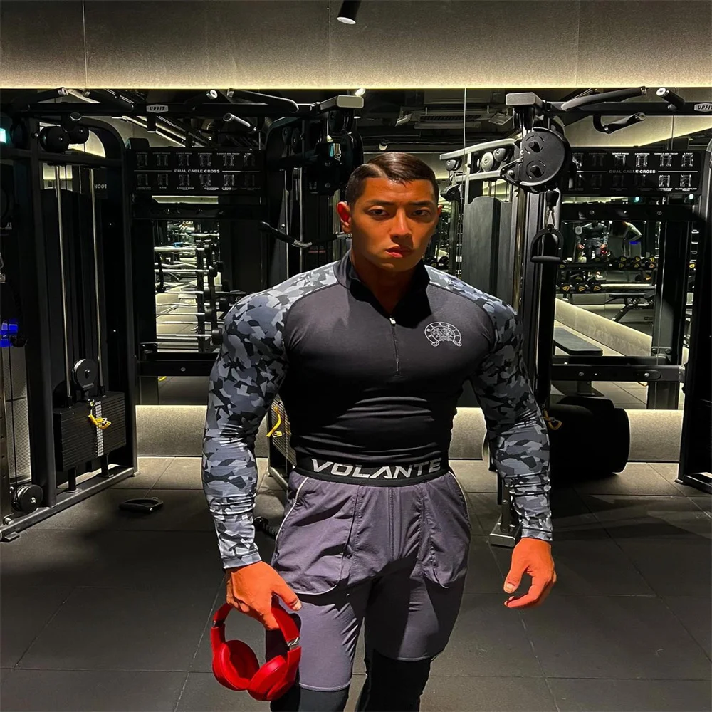 

Gym Long Sleeve Shirt Men Fitness Training T-shirt Running Sport Bodybuilding Skinny Tee Tops Muscle Workout Clothing