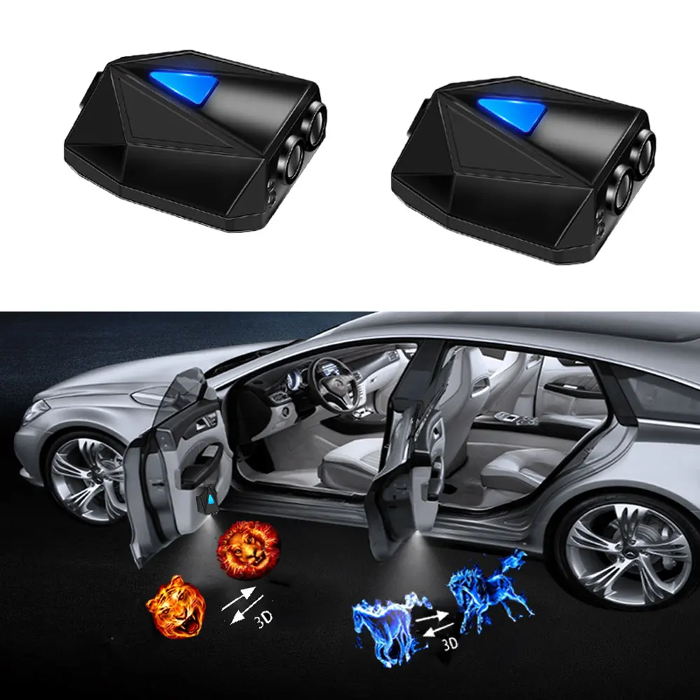 

2Pcs LED Car Door Projection Lights Wireless Laser Welcome Warning Auto Decorative Lamp 3D Night Projector Car Accessory