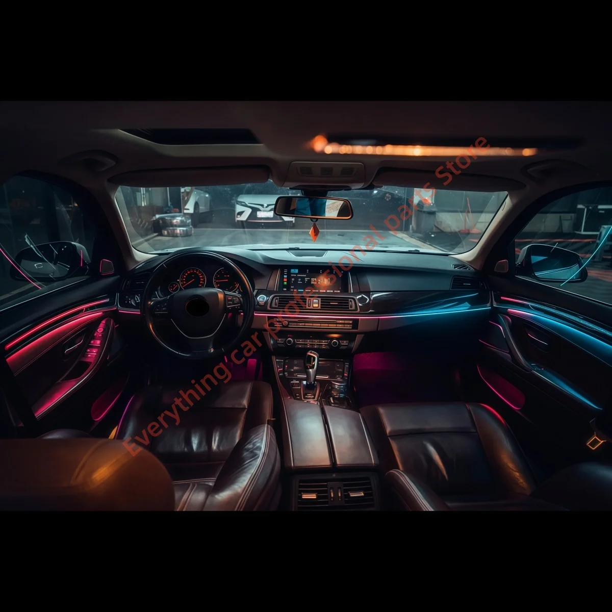 Фото Светодиодная подсветка салона для BMW F10 F11, 64 цвета, динамическая подсветка, модификация интерьера, аксессуары, управление через приложение на экране. №2