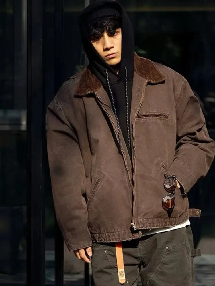 Американская куртка Детройта для мужчин и женщин однотонная Свободная