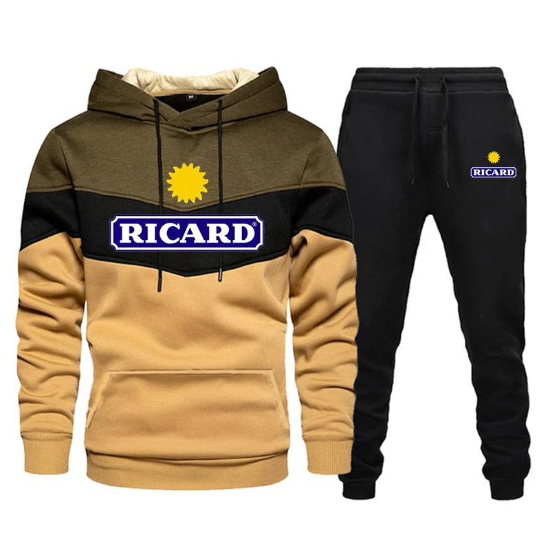2023 New Letter Men Hoodies Sweatshirt+Sweatpants Suit Ricard Autumn Winter Sportswear Sets Tracksuit Men's Pullover Jacket Set