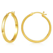 Vonmoos Lady High Quality Flatted Gold Hoop Earrings 14K Real Gold Plated Designer Jewelry Earring with 925 Sterling Silver Post