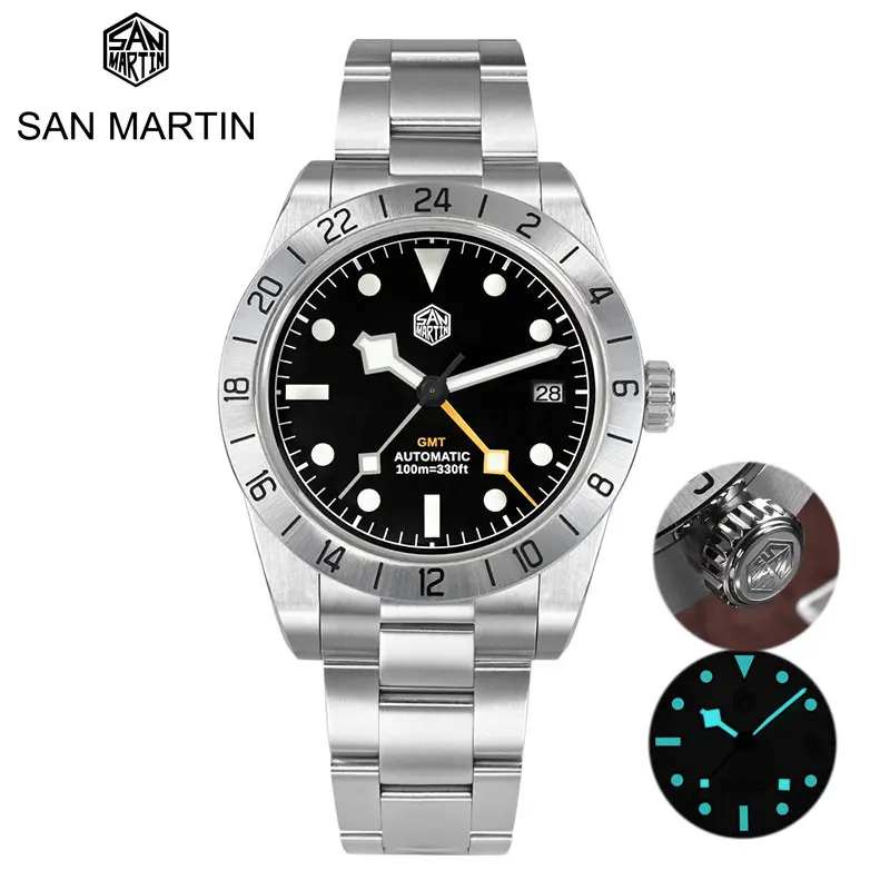 

Часы San Martin мужские с сапфировым стеклом, роскошные деловые аксессуары для дайвинга, с датой, строка NH34, 39 мм BB GMT, 10 бар