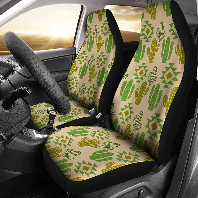 

Cactus Car Seat Covers Tan and Green Boho Southwestern Desert Pattern Set of 2 Matching Protectors Car Accessories Universal Fit