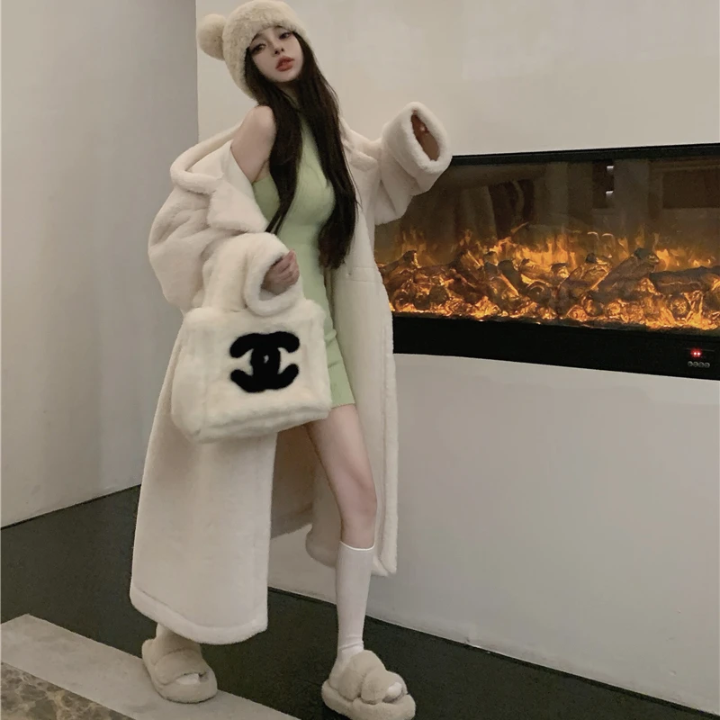 Women' Winter Thicken Long Faux Fur Coat Jacket 2022 Hooded Warm Plush Overcoat Oversized Parkas